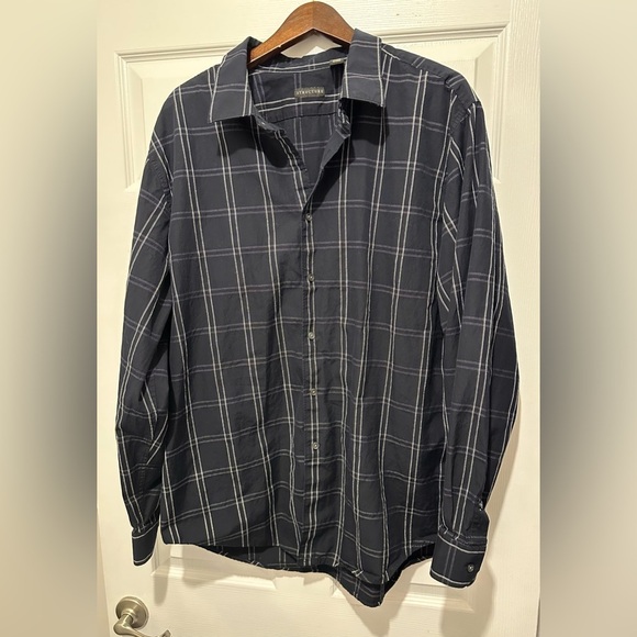 STRUCTURE XXL Navy White Plaid Woven Button Down Shirt R $65 - Picture 2 of 9